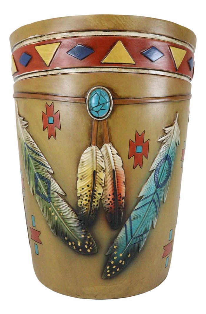 Southwestern Indian Feathers Turquoise Stone Dream Catcher Waste Basket Bin