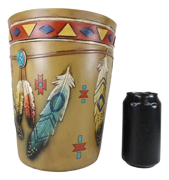 Southwestern Indian Feathers Turquoise Stone Dream Catcher Waste Basket Bin