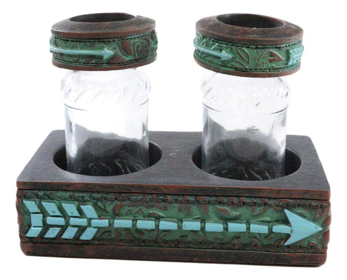 Southwestern Indian Spirit Arrow Floral Scroll Salt And Pepper Shakers Holder
