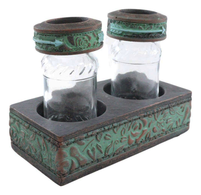 Southwestern Indian Spirit Arrow Floral Scroll Salt And Pepper Shakers Holder