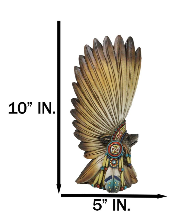 Southwestern Native American Alpha Wolf Chieftain With Roach Headdress Vase