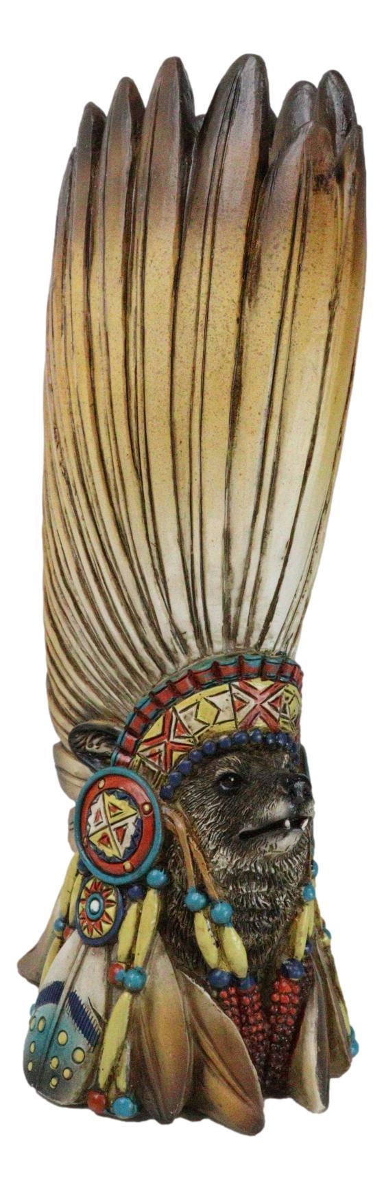 Southwestern Native American Alpha Wolf Chieftain With Roach Headdress Vase