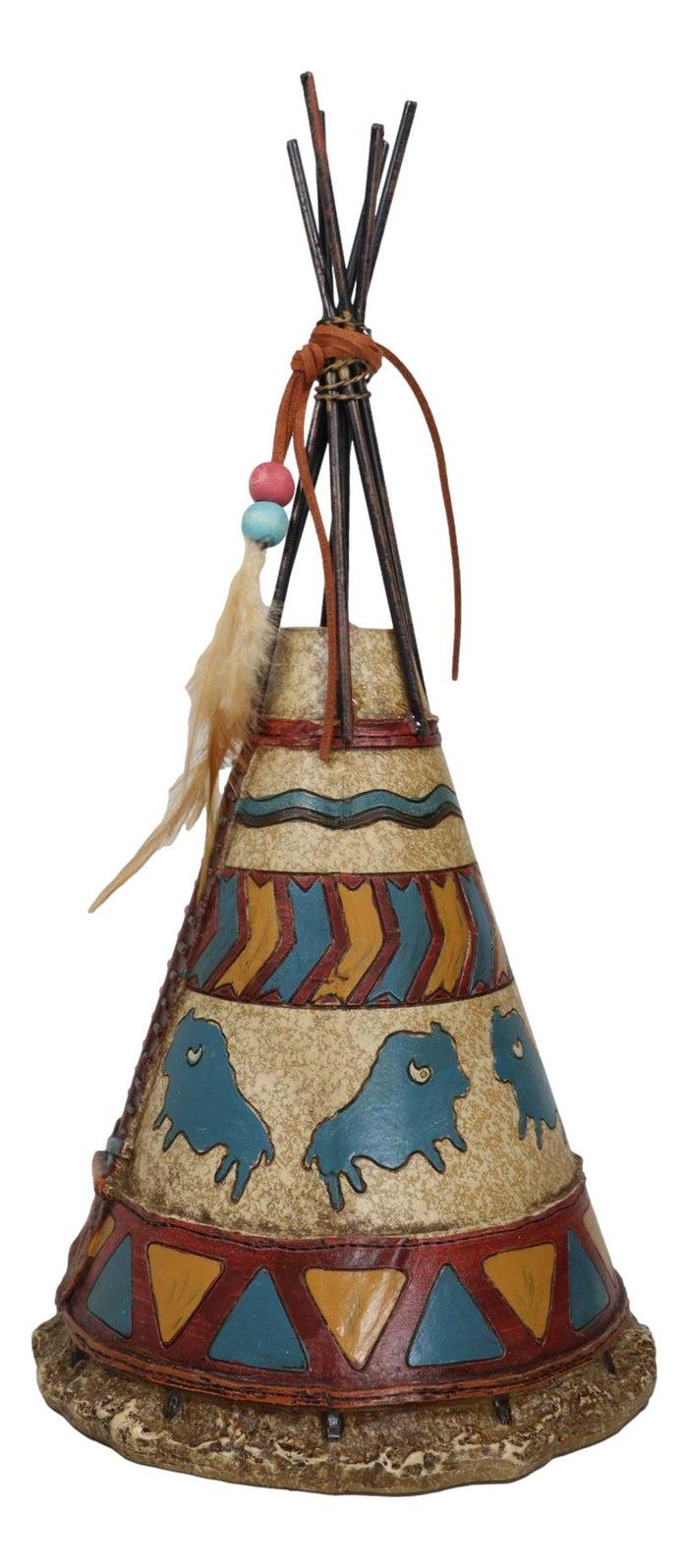 Southwestern Rustic Native Indian Feather Turquoise Bisons Teepee Hut Figurine