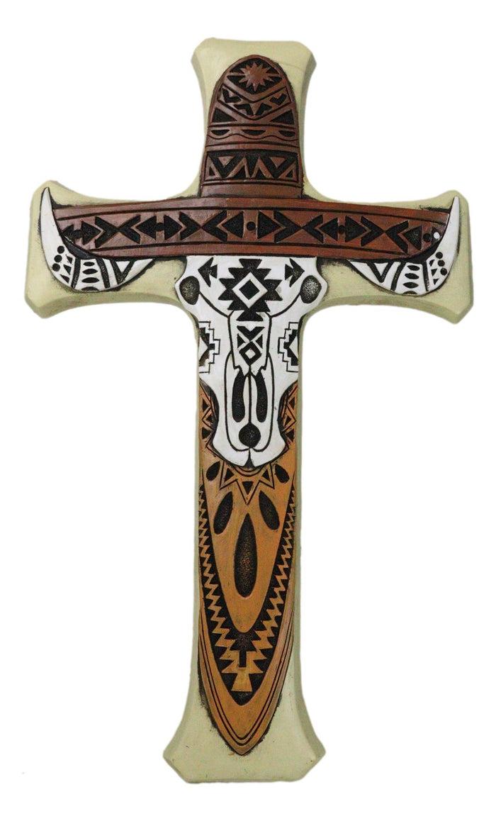 Southwestern Tiki Tribal Tattoo Cowboy Hat Bull Cow Skull Wall Cross Plaque Southwestern Tiki Tribal Tattoo Cowboy Hat Bull Cow Skull Wall Cross Plaque
