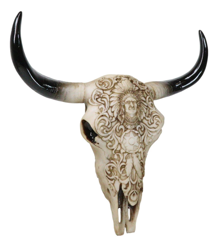 Southwestern Tribal Buffalo Skull Tribal Indian Chief Scrollwork Wall Decor