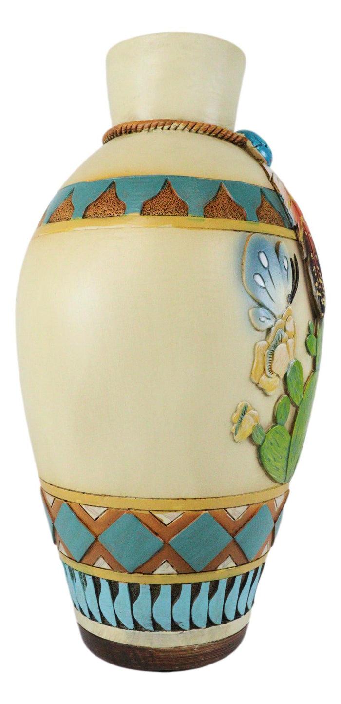 Southwestern Turquoise Rock Dreamcatcher Feathers Cactus Floral Vase Sculpture