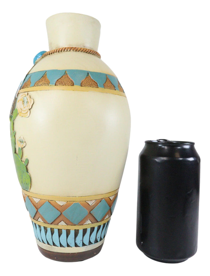 Southwestern Turquoise Rock Dreamcatcher Feathers Cactus Floral Vase Sculpture