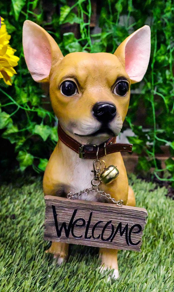 Spicy Mexican Short Coat Chihuahua Dog Large Figurine W/ Welcome Sign Statue Spicy Mexican Short Coat Chihuahua Dog Large Figurine W/ Welcome Sign Statue