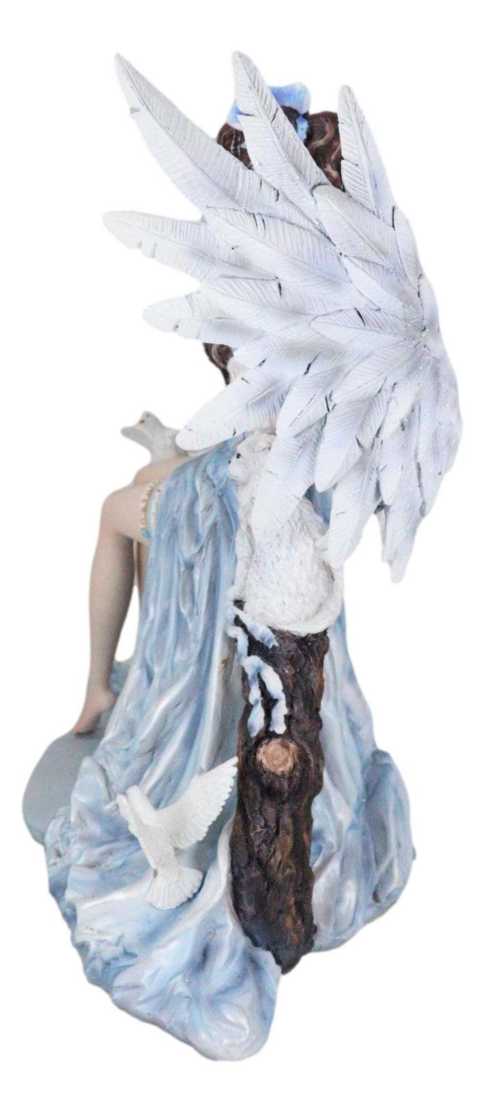 Spirit Of Winter Blue Frozen Realm Angel Queen With Doves And White Cat Statue