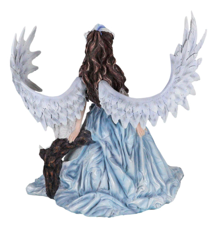 Spirit Of Winter Blue Frozen Realm Angel Queen With Doves And White Cat Statue