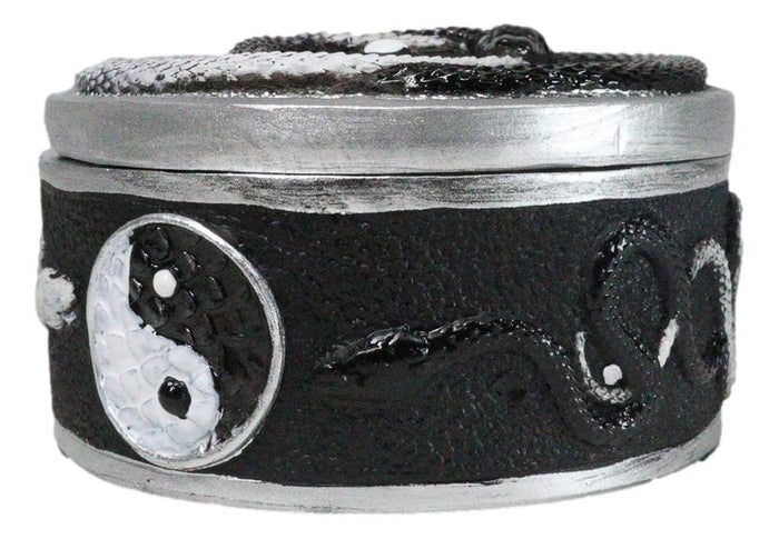 Spiritual Harmony Black And White Coiled Yin Yang Snake Small Trinket Box 4"D