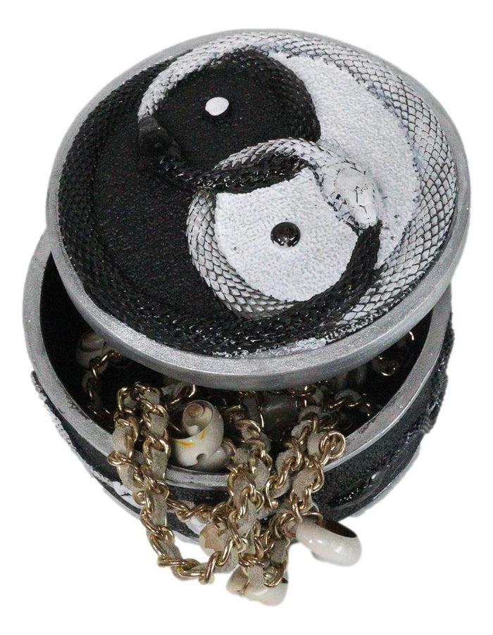Spiritual Harmony Black And White Coiled Yin Yang Snake Small Trinket Box 4"D