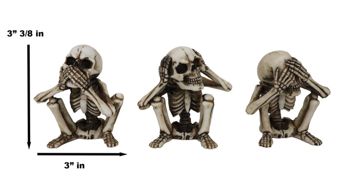 Squatting See Hear Speak No Evil Grinning Skeletons Shelf Sitter Figurines Set
