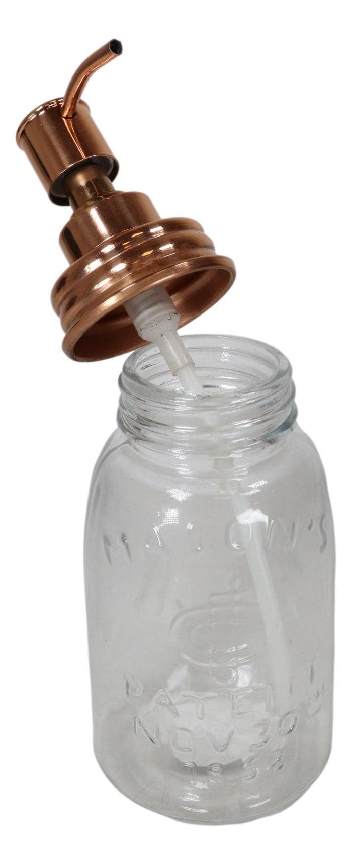 Stainless Steel Copper Plated Finish Mason Jar Glass Liquid Soap Pump Dispenser