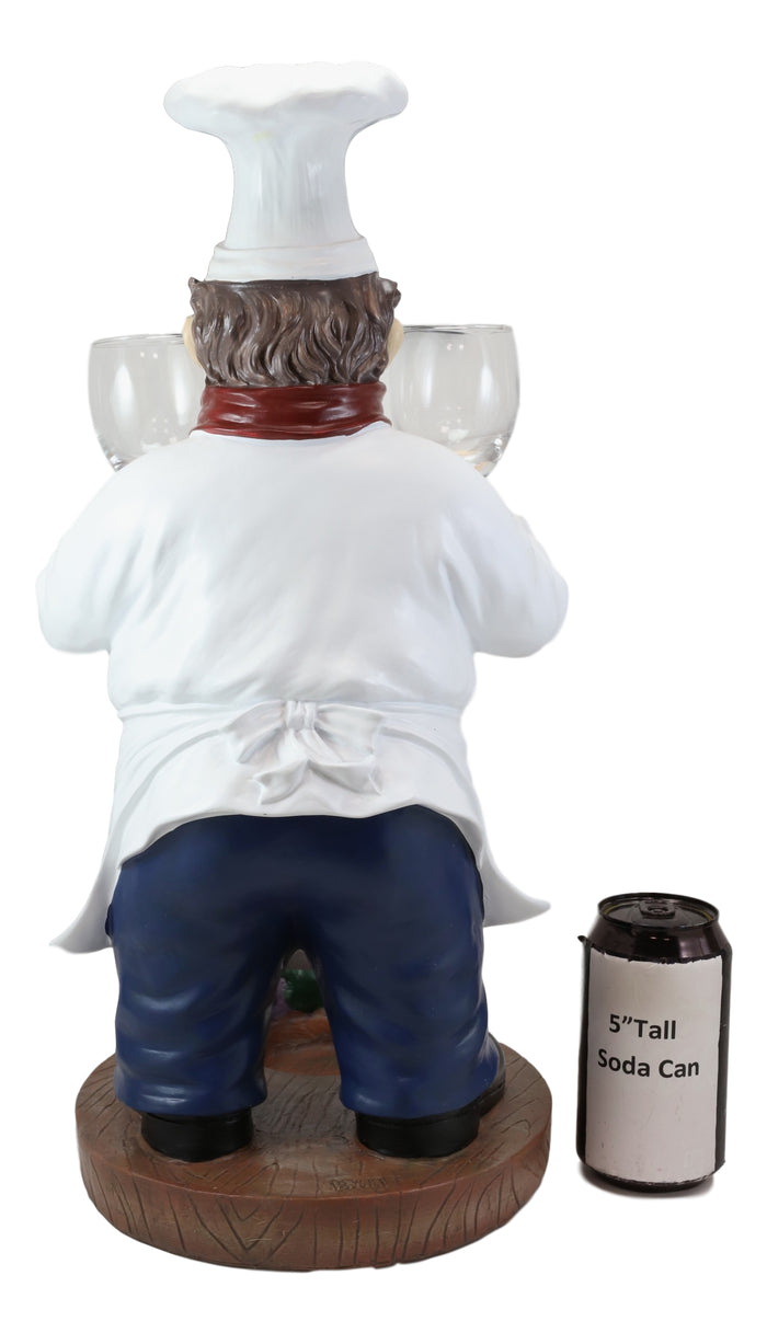 Standing Chef Paul Vineyard Wine Bottle And 2 Glasses Holder Valet Statue 19"H