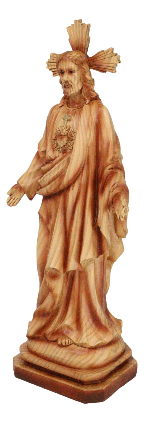 Standing Sacred Heart Of Jesus Christ Catholic Christian Faux Wood Figurine