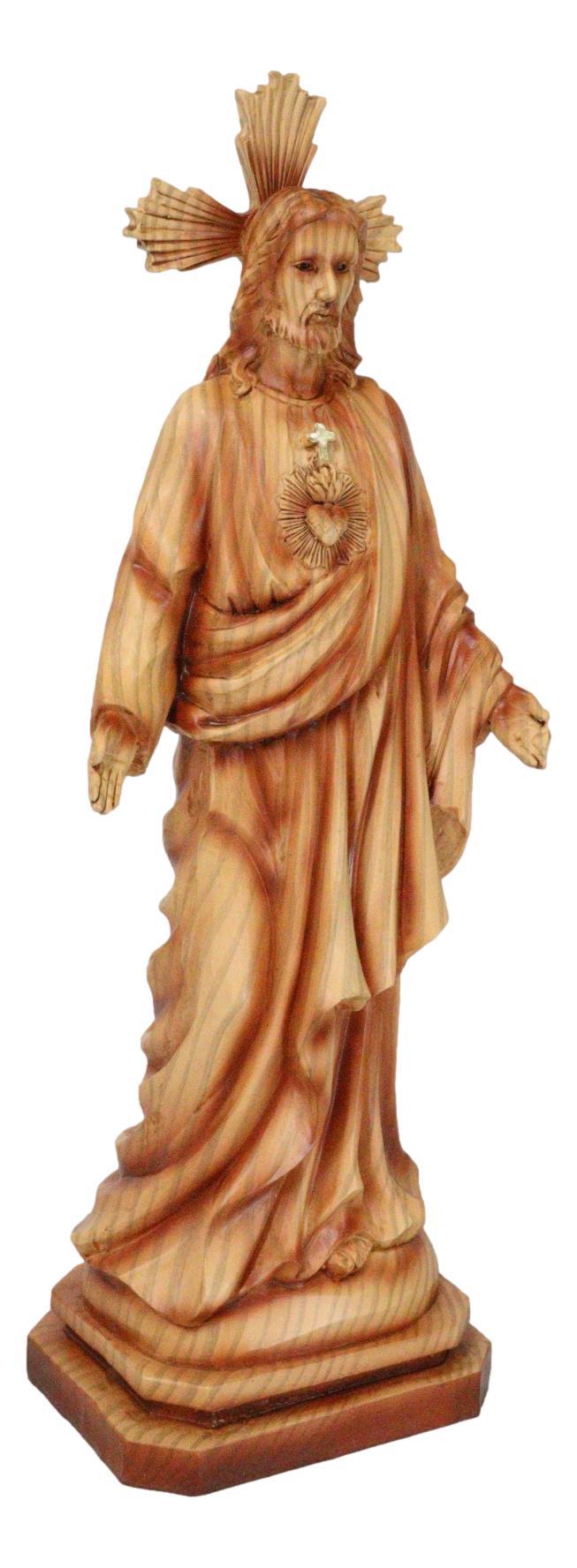 Standing Sacred Heart Of Jesus Christ Catholic Christian Faux Wood Figurine