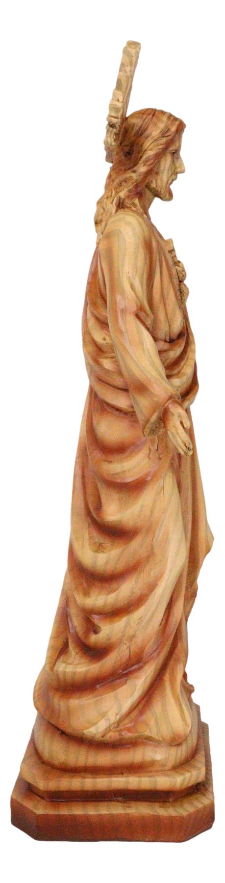 Standing Sacred Heart Of Jesus Christ Catholic Christian Faux Wood Figurine