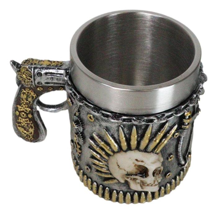 Steampunk Bullets Mohawk Skull War Dog Coffee Mug With Pistol Revolver Handle