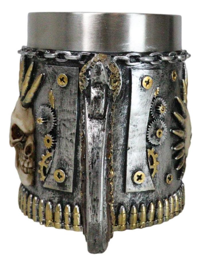 Steampunk Bullets Mohawk Skull War Dog Coffee Mug With Pistol Revolver Handle