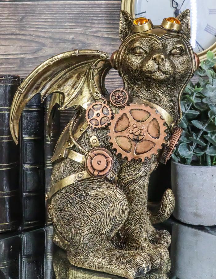 Steampunk Cat Aviation Pilot With Geared Mechanical Clockwork Wings Figurine