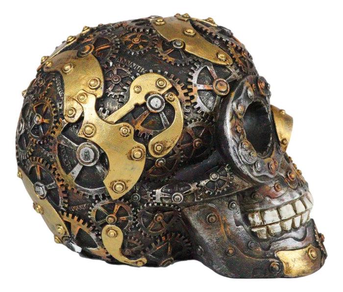 Steampunk Chronosphere Time Machine Geared Clockwork And Chains Skull Figurine