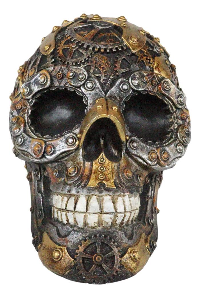 Steampunk Chronosphere Time Machine Geared Clockwork And Chains Skull Figurine