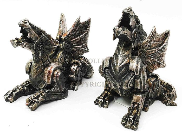 Steampunk Cyborg Cyclone Roaring Dragon Pair Figurine Set Of 2 Collectible
