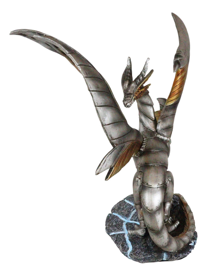 Steampunk Cyborg Planetarium Dragon 'Silverton' Decorative Figurine 11.75"H