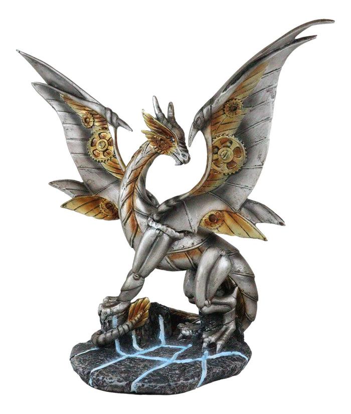 Steampunk Cyborg Planetarium Dragon 'Silverton' Decorative Figurine 11.75"H