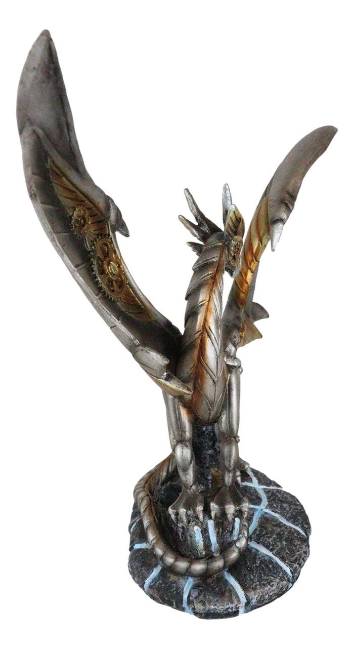 Steampunk Cyborg Planetarium Dragon 'Silverton' Decorative Figurine 11.75"H