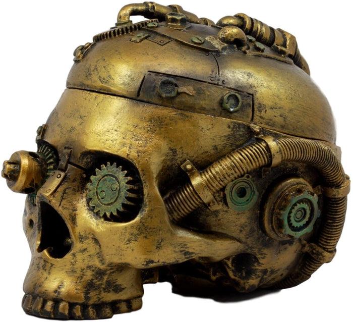 Steampunk Cyborg Robotic Skull Jewelry Box Figurine 7.5"L Skull Bowl Container