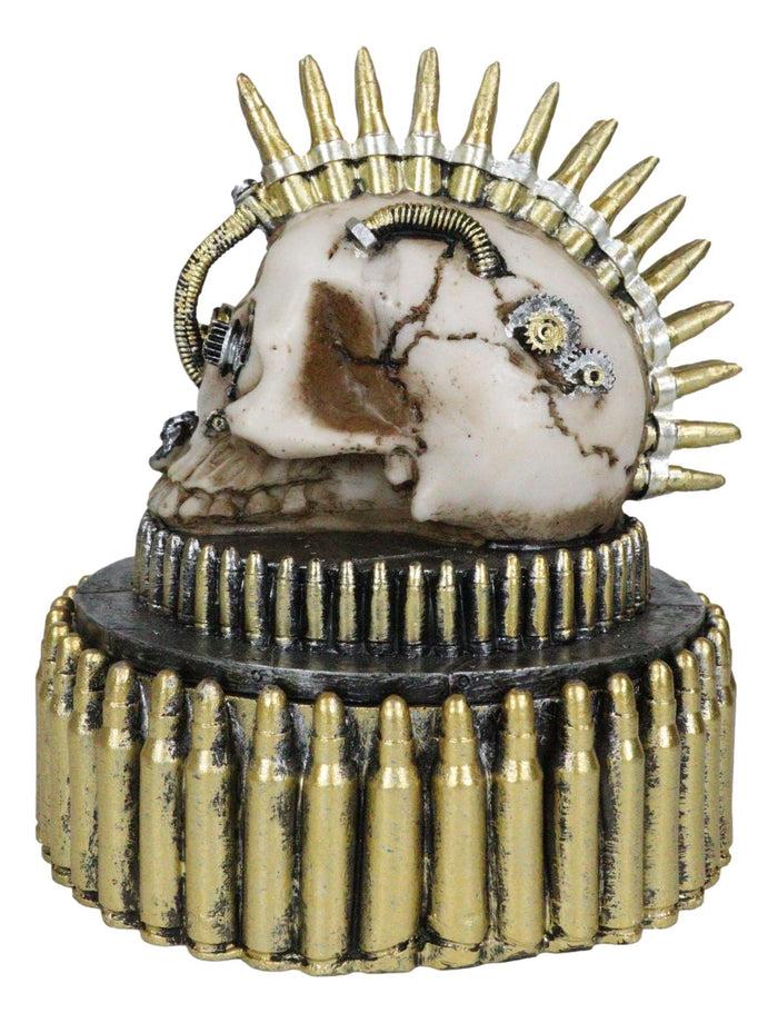 Steampunk Geared Cyborg Rifle Bullets Mohawk Skull Decorative Jewelry Box