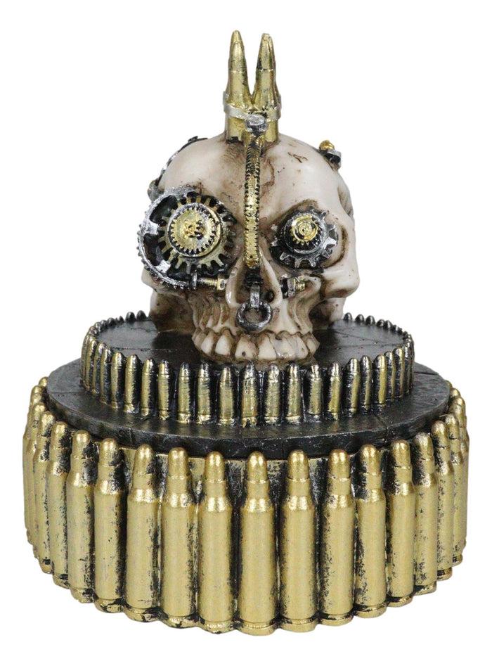 Steampunk Geared Cyborg Rifle Bullets Mohawk Skull Decorative Jewelry Box