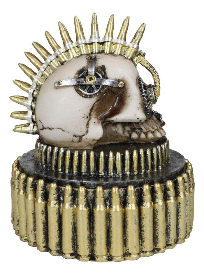 Steampunk Geared Cyborg Rifle Bullets Mohawk Skull Decorative Jewelry Box