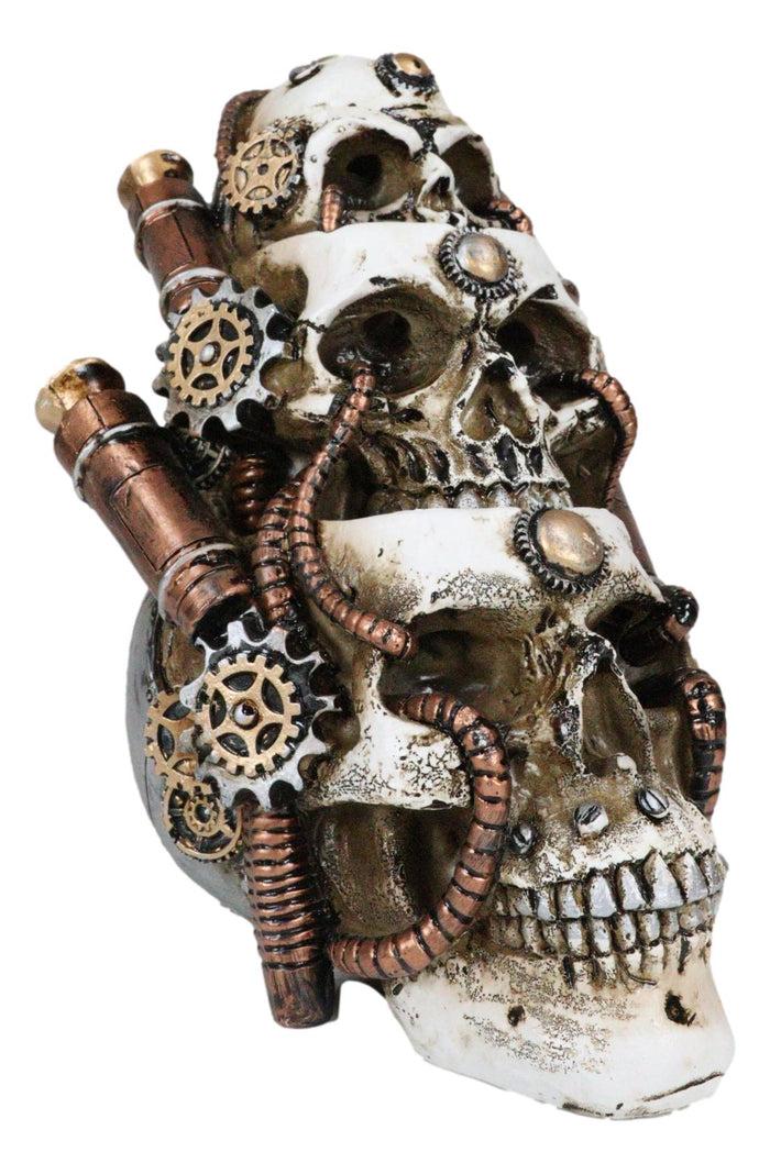 Steampunk Geared Trio Skulls Smoke Waterfall Backflow Incense Cone Tower Burner