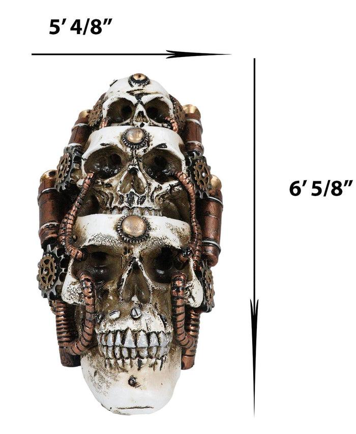Steampunk Geared Trio Skulls Smoke Waterfall Backflow Incense Cone Tower Burner