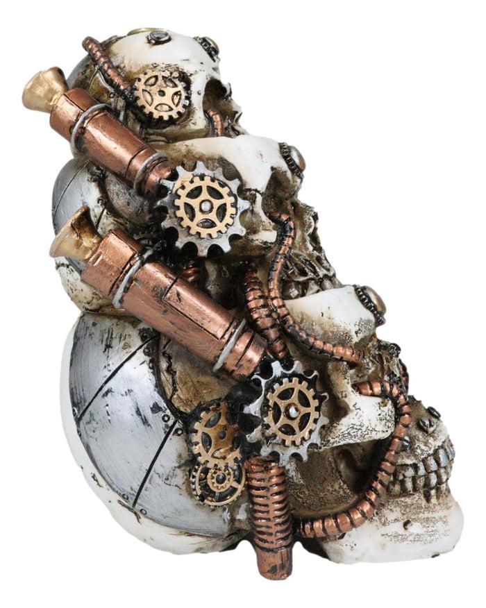 Steampunk Geared Trio Skulls Smoke Waterfall Backflow Incense Cone Tower Burner