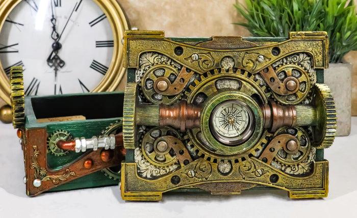 Steampunk Mechanical Gears Design Secret Jewelry Box With Navigational Compass