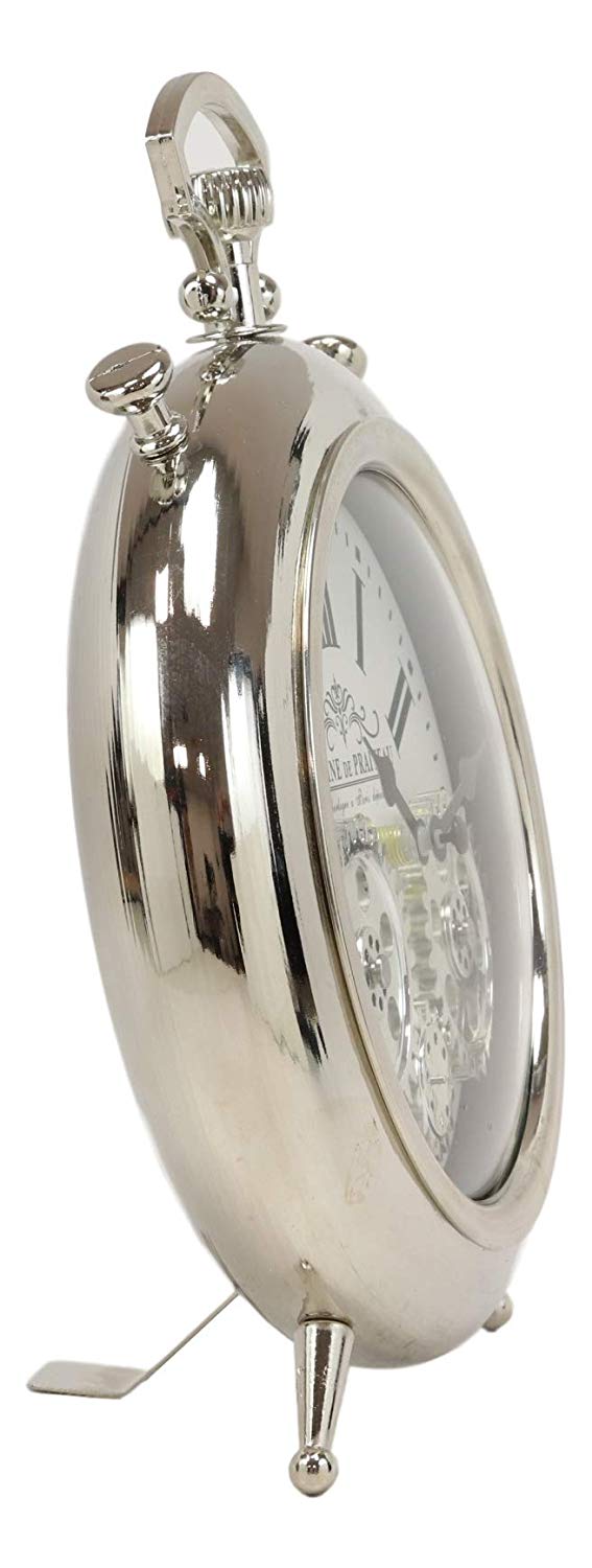 Steampunk Moving Gears European Victorian Vintage Style Shiny Chrome Table Clock