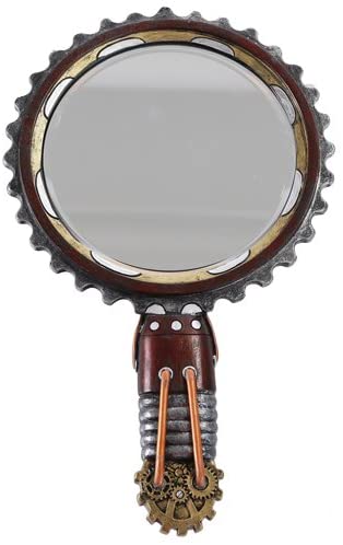Steampunk Painted Gearwork Pipeline Youth Gas Ionizing Hand Mirror Figurine
