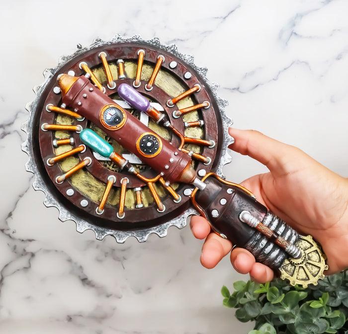 Steampunk Painted Gearwork Pipeline Youth Gas Ionizing Hand Mirror Figurine