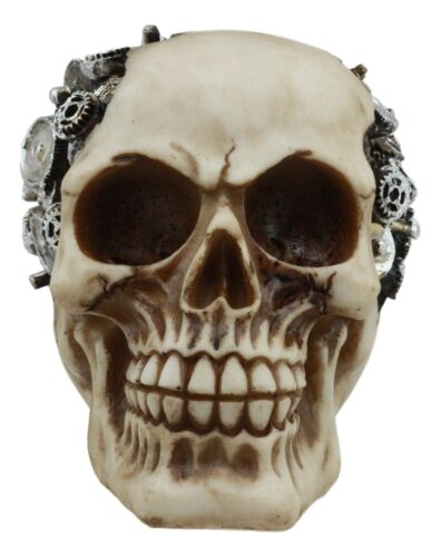 Steampunk Protruding Gearwork Cyborg Robotic Human Skull Figurine Skeleton