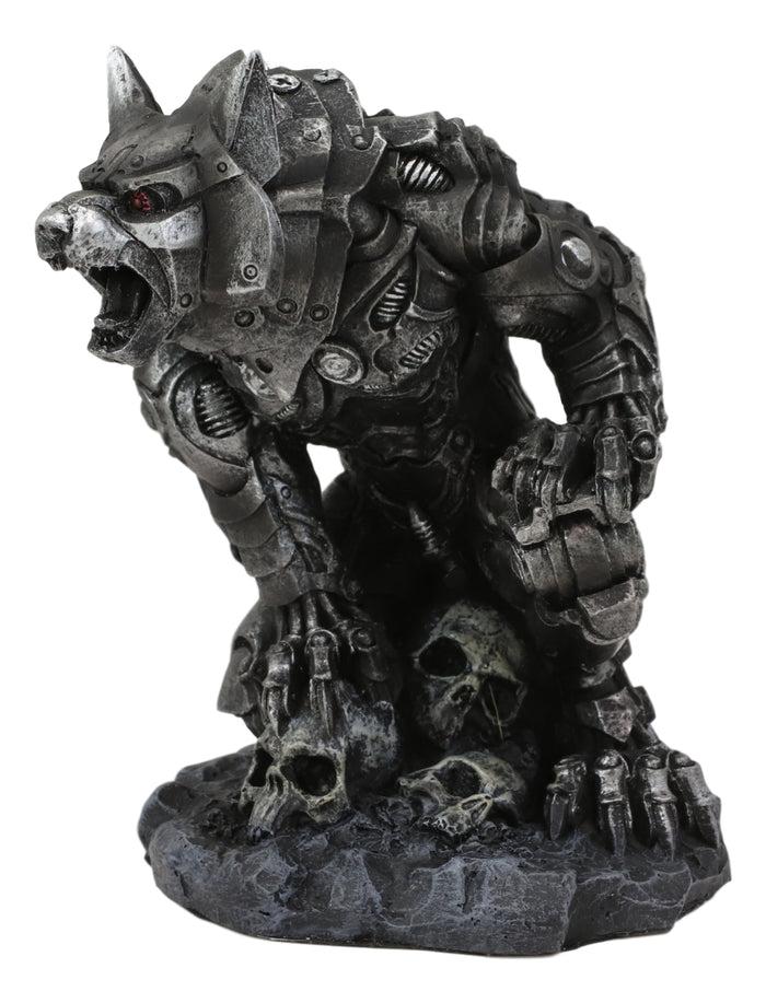 Steampunk Robotic Werewolf Crushing Skull Statue Lycan Cyborg Wolf Figurine