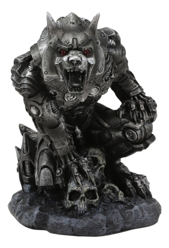 Steampunk Robotic Werewolf Crushing Skull Statue Lycan Cyborg Wolf Figurine