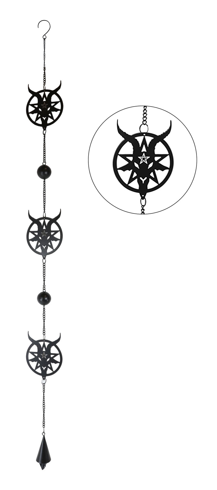 Steel Metal Sigil Of Baphomet Pentagram Star Sabbatic Goat Wind Chime Decor