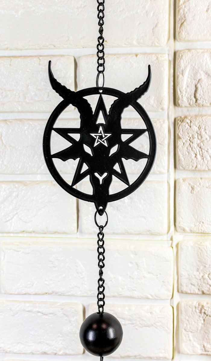 Steel Metal Sigil Of Baphomet Pentagram Star Sabbatic Goat Wind Chime Decor