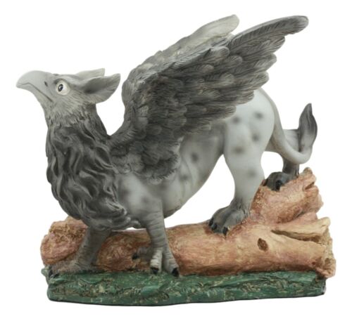 Stoic Grey Baby Griffin Statue Wild Griffon By Forest Log Sculpture 5.5"Long