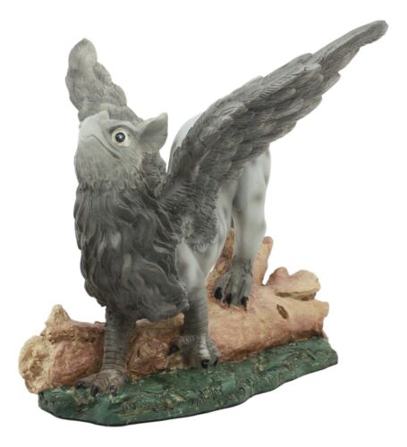 Stoic Grey Baby Griffin Statue Wild Griffon By Forest Log Sculpture 5.5"Long