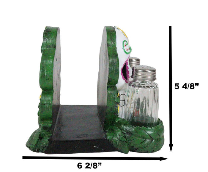 Sugar Skull Day Of The Dead Gothic Rose Salt Pepper Shakers Napkin Holder Set